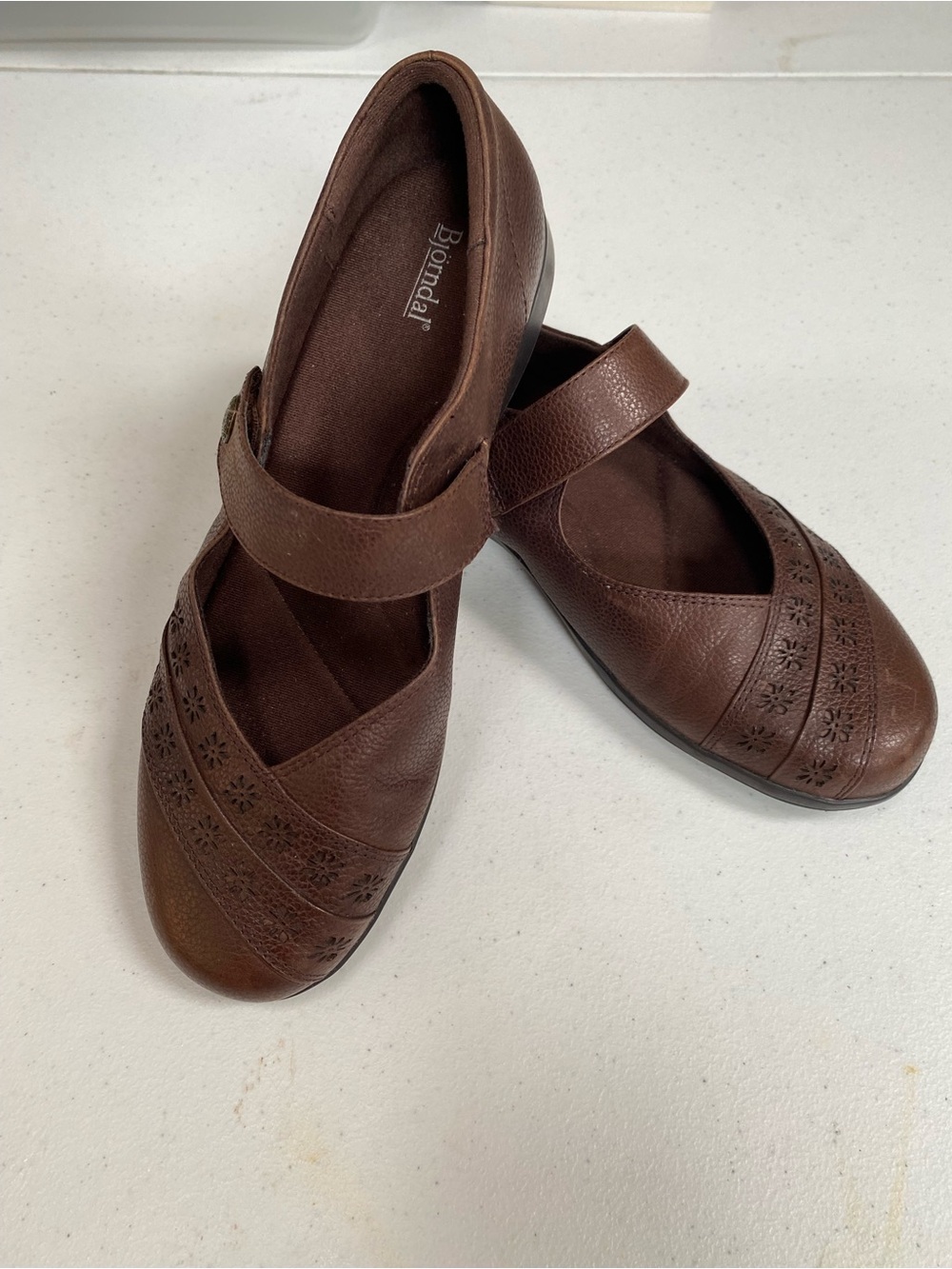 Bjorndal Dark Brown Mary Jane Flats with Decorative Cutouts